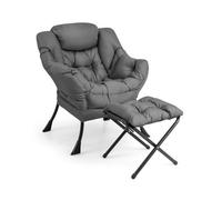 Costway Modern Lazy Chair With Ottoman Armrests Side Pocket & Footrest Accent Lounge Chair Reading Leisure