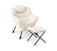 Costway Modern Lazy Chair With Ottoman Armrests Side Pocket & Footrest Accent Lounge Chair Reading Leisure