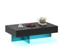 Costway Modern Led Coffee Table Rectangular Center Table For Living Room-Black