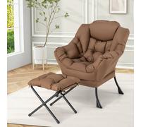 Costway Modern Leisure Reading Chair Lounge Chair Lazy Chair w/ Ottoman in Brown COSTWAY Brown