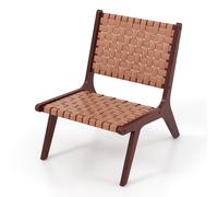 Costway Modern Lounge Chair Woven Leather Accent Chair Armless Reading Side Chair Brown COSTWAY Brown
