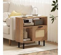 Costway Modern Nightstand Boho Rattan Side End Table Accent Table w/Open Shelf in Natural COSTWAY Natural