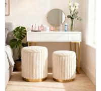 Costway Modern Ottoman Set of 2 Vanity Stool Footrest w/ Detachable Lids in Cream COSTWAY Cream
