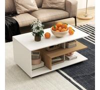 Costway Modern Rectangular Center Table Wooden Coffee Table W/ L-Shaped Middle Shelf