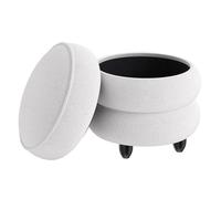 Costway Modern Round Storage Ottoman Chenille Footstool w/ Removable Lid in White COSTWAY White