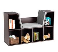 Costway Modern Storage Shelf Bookcase Cube Bookshelf Organizer Cabinet with Seat Cushion in Brown COSTWAY Brown