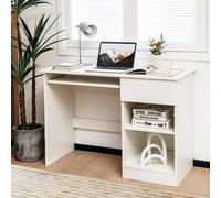 Costway Modern Wooden Office Computer Desk with Keyboard Tray-White