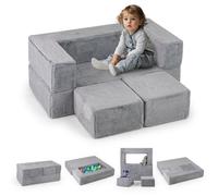 Costway Modular Kids Sofa Children's Couch Fold Out Sofa Bed-Grey