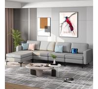 Costway Modular L-Shaped Sectional Sofa Couch W/ Chaise Reversible Ottoman (2 Power Outlets & 2 Usb Ports)
