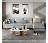 Costway Modular L-Shaped Sectional Sofa Couch W/ Chaise Reversible Ottoman (4 Power Outlets & 4 Usb Ports)