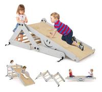 Costway Montessori Climbing Set Wooden Climber Toys W/reversible Ramp Grey