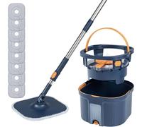 Costway Mop & Bucket w/Wringer Set & 8 Microfiber Pads 360° Rotating Mop Head in Navy COSTWAY Navy