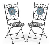 Costway Mosaic Chairs for Patio Set of 2 Metal Folding Chairs in Blue COSTWAY Blue