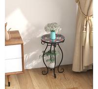 Costway Mosaic Outdoor Side Table Round End Table Weather Resistant Ceramic Tabletop