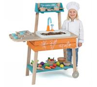 COSTWAY Mud Kitchen, Outdoor Kids Play Kitchen with Removable Sink, Grill Rack, Rotation Knobs, Circulation Faucet & Accessories, Wooden Chef Pretend Kitchen Playset for Boys Girls Ages 3+