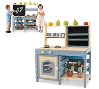 COSTWAY Mud Kitchen, Wooden Double-Sided Kids Play Kitchens with Removable Sink, Chalkboard, Storage Bag & Baskets, Outdoor Pretend Kitchen Playset for Boys Girls Ages 3+