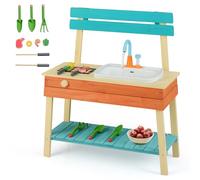 COSTWAY Mud Kitchen, Wooden Kids Play Kitchen with Removable Sink, Faucet, Grill Rack, Storage Shelf, Cooking & Gardening Accessories, Outdoor Pretend Kitchen Playset for Boys Girls Ages 3-8