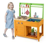 Costway Mud Kitchen Wooden Kids Toy Kitchen Outdoor Pretend Playset-Green