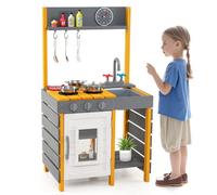 Costway Mud Kitchen Wooden Kids Toy Kitchen With Storage Shelves-Grey