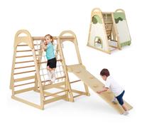 Costway Multi-functional Kid's Climbing Toy with Slide & Climbing Net in Natural COSTWAY Natural
