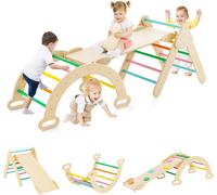 Costway Multi-Functional Montessori Triangle Climbing Toy-Safe Wooden Playset for Toddlers 1+