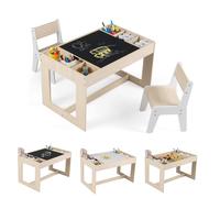 Costway Multifunctional Kids Table & 2 Chairs Set with Chalkboard & Whiteboard in Natural COSTWAY Natural