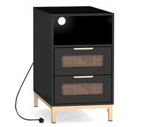 Costway Narrow End Table with Charging Station in Black COSTWAY Black