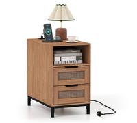 Costway Narrow End Table with Charging Station in Brown COSTWAY Brown