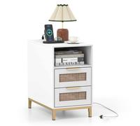 Costway Narrow End Table with Charging Station in White COSTWAY White