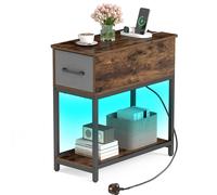 Costway Narrow Side Table w/ Charging Station Industrial End Table w/ Drawer in Brown COSTWAY Brown