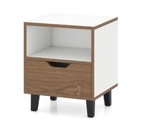 Costway Nightstand Mid Century Modern Bedside Table w/Drawer & storage Shelf in White COSTWAY White