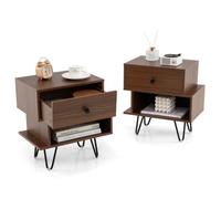 Costway Nightstand Set Of 2 Mid Century Modern End Tables With Drawer-Walnut