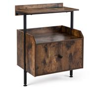 Costway Nightstand w/ Charging Station LED Light Bedside Table w/ Drawer in Brown COSTWAY Brown
