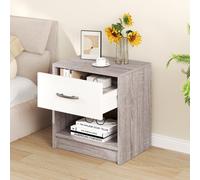 Costway Nightstand W/ Drawer 3-Tier Bedside Table Compact Floor Sofa Side Table, Light Grey & White