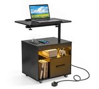 Costway Nightstand w/LED Lights &Charging Station &Drawer Modern Bedside Table in Black COSTWAY Black