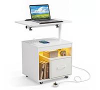 Costway Nightstand w/LED Lights &Charging Station &Drawer Modern Bedside Table in White COSTWAY White