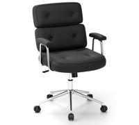 Costway Office Chair Pu Leather Upholstered Desk Chair Button Tufted Back-Black