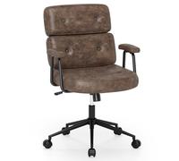 Costway Office Chair Pu Leather Upholstered Desk Chair Button Tufted Back-Brown