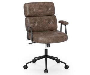 Costway Office Chair Pu Leather Upholstered Desk Chair Button Tufted Back-Brown