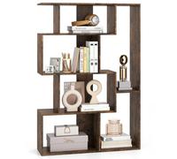 Costway Open-Back Geometric Bookshelf Home 6-Cube Large Bookcase-Cafe