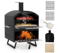 Costway Outdoor 60Cm Wood Fired Pizza Oven 2-Layer Pizza Maker-Black