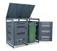 Costway Outdoor Garbage Bin Storage Shed Lockable Double Trash Can Enclosure in Grey COSTWAY Grey