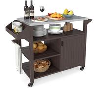 Costway Outdoor Grill Cart Movable Prep Table W/ Storage Cabinet-Brown