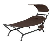 COSTWAY Outdoor Hammock with Stand and Canopy, Patio Swing Hammock Bed with Cushion, Pillow & Storage Pocket, Heavy Duty Steel Frame Hanging Chaise Lounge for Garden Lawn Poolside Camping (Coffee)