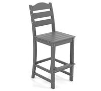 Costway Outdoor HDPE Bar Stool Patio Tall Bar Chair w/ Backrest Footrest All Weather in Grey COSTWAY Grey