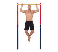 COSTWAY Outdoor In-Ground Pull Up Bar Station, Heavy Duty Metal Chin Up Bar with 5 Adjustable Heights and 2/3 Ground Anchors, Single/Double Free Standing Fitness Equipment (Red+Navy, Single)