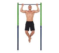 COSTWAY Outdoor In-Ground Pull Up Bar Station, Heavy Duty Metal Chin Up Bar with 5 Adjustable Heights and 2/3 Ground Anchors, Single/Double Free Standing Fitness Equipment (Green+Navy, Single)
