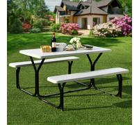 Costway Outdoor Picnic Table Bench Set Garden Dining Table & Bench Sets in White COSTWAY White