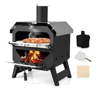 COSTWAY Outdoor Pizza Oven, 1/2-Layer Wood Fired Pizza Maker with Waterproof Cover, Anti-scalding Handles, Pizza Stone & Pizza Peel, Outside Pizza Cooker (43 x 45 x 61 cm, 1-Layer)