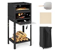 COSTWAY Outdoor Pizza Oven, Freestanding Wood-Fired Pizza Stove with Oxford Cloth Cover, Ash Tray, Wood Storage, Pizza Stone and Pizza Peel, Multi-Fuel Pizza Maker for Camping & BBQ